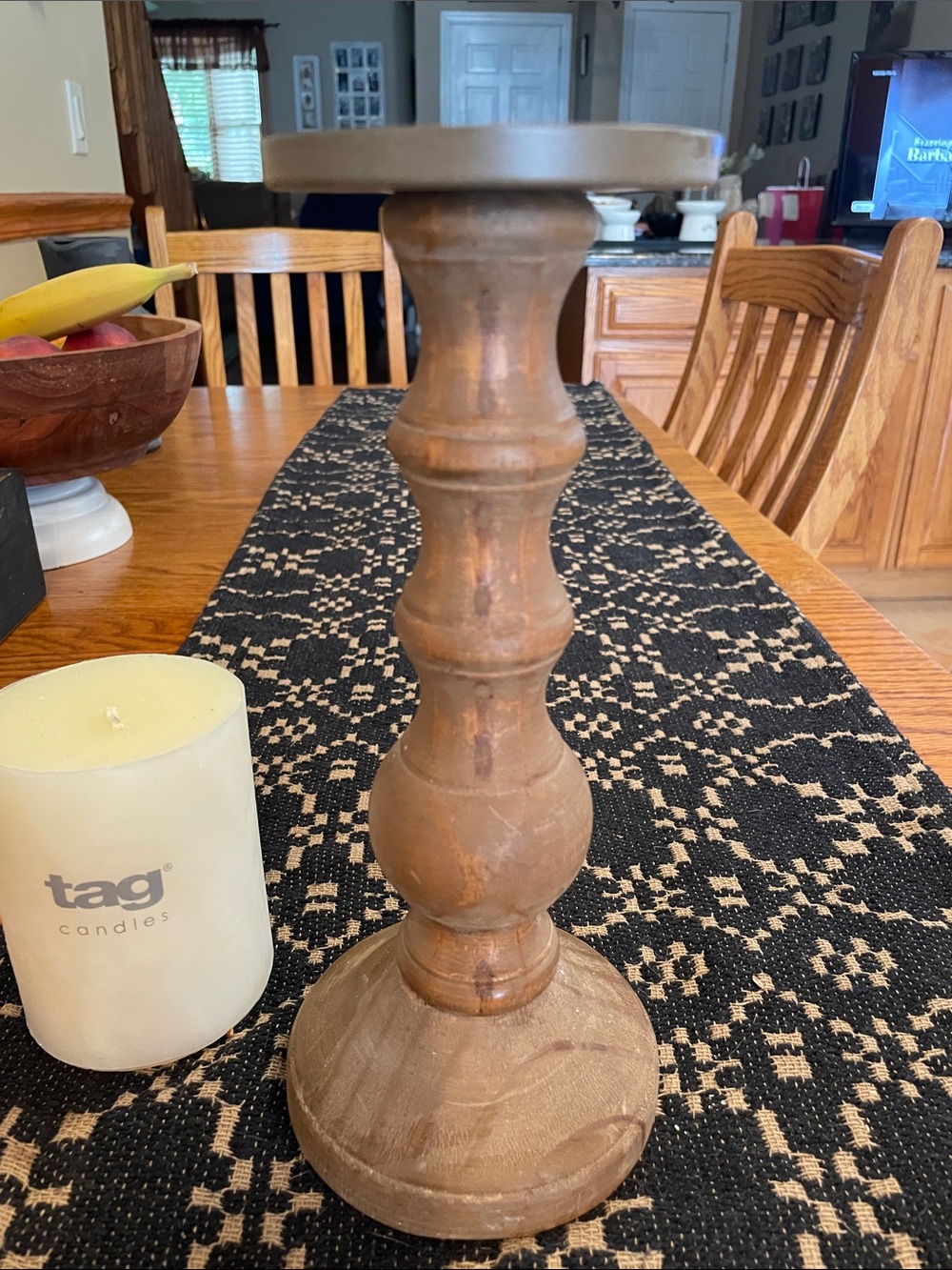 Tag Ivory Candle on Brown Wooden Holder - Picture 5 of 7